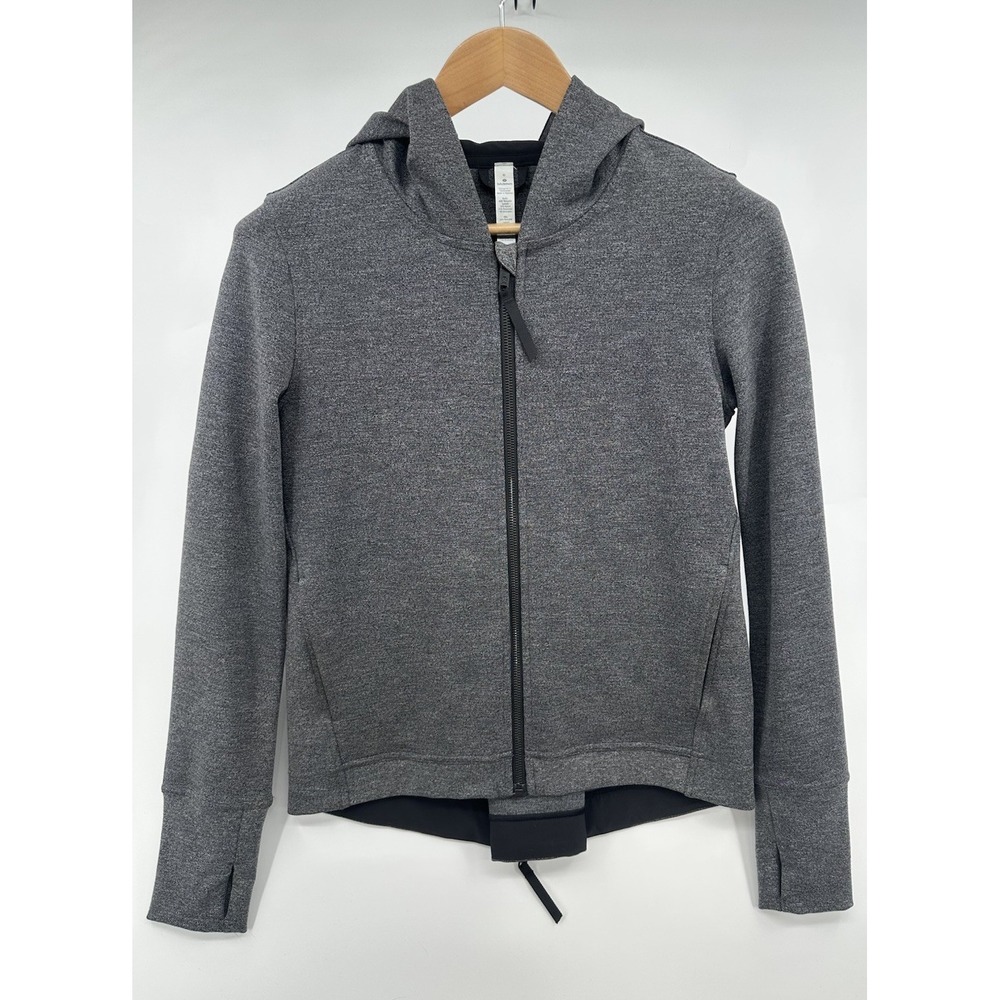 Lululemon City Trek Jacket Women's 6 Gray Heathered Thumbholes Hooded Back Zip